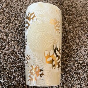 Starbucks 2020 Holiday Christmas Mug pine cone, cream and gold